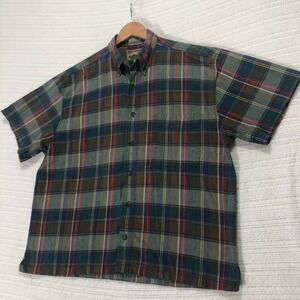 Adirondack Plaid Button Up Short‎ Sleeve Casual Shirt Outdoorsy Mens L